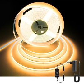AXMOTUT COB LED Strip 10 m, Warm White 2700 K 24 V 320 LEDs/M CRI90 LED Strip Light, Dimmable LED Strip with Power Supply, for Home Party Decoration, DIY Decoration