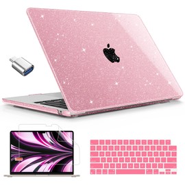 Mektron Case for MacBook Air 15 INCH 2025 M4 A3241 2024 M3 A3114 /2023 M2 A2941 Case with 15.3" Liquid Retina Display & Touch ID Cover, Plastic Hard Shell with Screen Protector, Glitter Pink