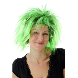 WIG ME UP - PW0078-P103PC15 Punk 80s Glam Fancy Dress Wig Carnival Black Green