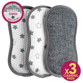 Kleeneze KL076472EU7 Star Scrubbing Sponges, Cleaning Pads, Scourer, Treated with Anti-Bac Protection, Double Sided, Removes Tough Staines in Kitchen/Bathroom, Surfaces, Pans, Machine Washable, 3-Pack