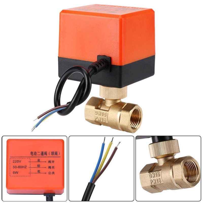 AC 220V Brass Electric Motorized Ball Valve 2 Way 3-Wire