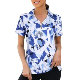 Viracy Golf Shirt for Women, 1/4 Zipper Polo Golf Tops Cross-Sleeves Breathable Lightweight Casual Wear Summer Moisture Wicking Yoga Golfing Gym Outfits,Light Blue-XL