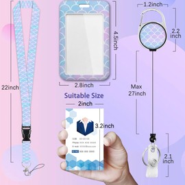 Mermaid Fish Scale Lanyards for Id Badges,ID Badge Holder and Retractable Reel Clip Lanyard with ID Card Nametag Badge Holder for Nurse Teacher