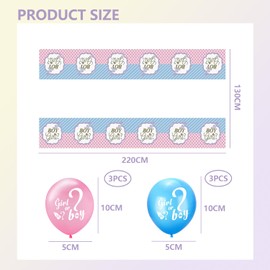 Gender Reveal Tablecloth with 6 Pieces Gender Reveal Balloons, Baby Party Tablecloth, Rectangular Waterproof Plastic Tablecloth, Pink and Blue Decorative Props (220 x 130 cm)