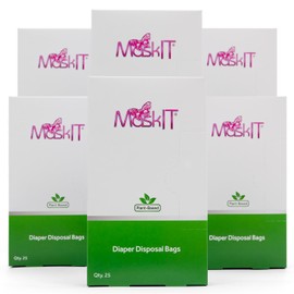 MaskIT Diaper Disposal Bags - Premium Odor Blocking Disposable Diaper Bags For All Diaper Sizes - At Home Or On The Go (6 Boxes - 150 Bags)