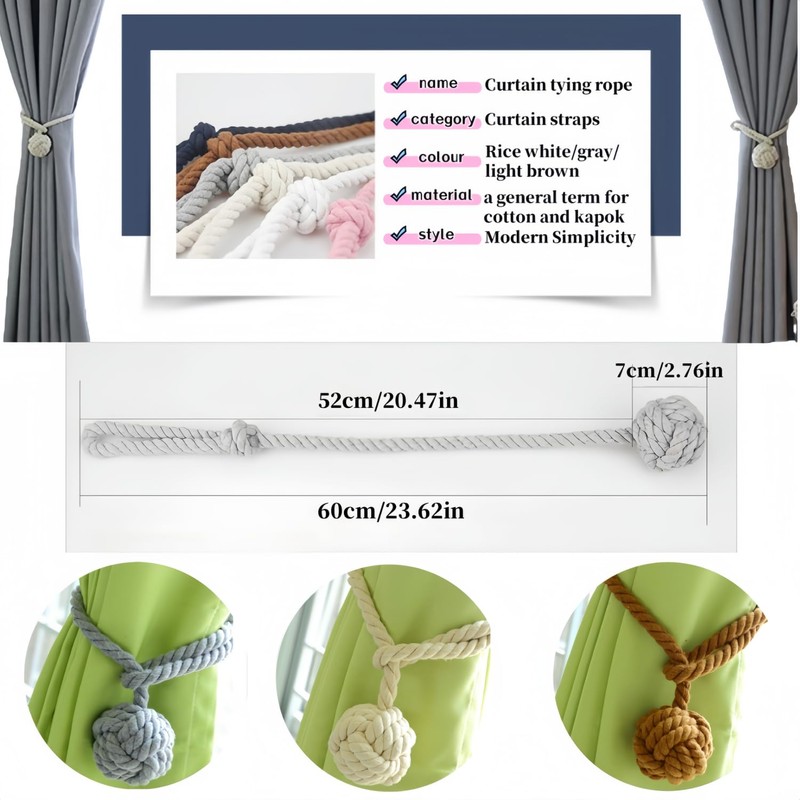 Himtop A Pair of Curtain Rope Tiebacks Hand Knitting Curtain