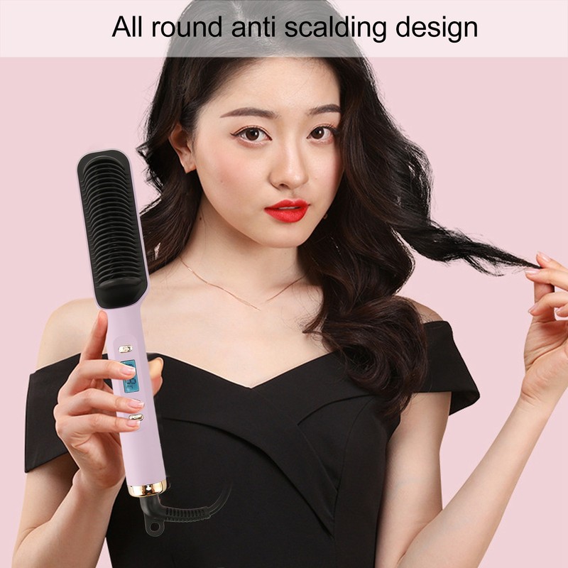 Hair Straightening Brush PTC Even Heating LCD Hair Straightener Brush