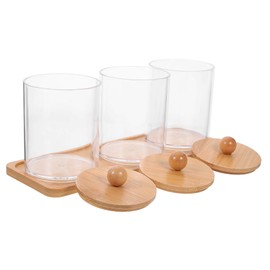 Ciieeo Long-lasting Bamboo Lid Storage Jars Cotton Swab Holders Cotton Pad Dispensers Ball Containers Vanity Organizer