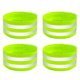 BlingKingdom 4 PCS High Visibility Reflective Armbands, Elastic Reflective Arm Band and Ankle Band, Adjustable Reflective Strap Bracelets for Running, Walking, Cycling