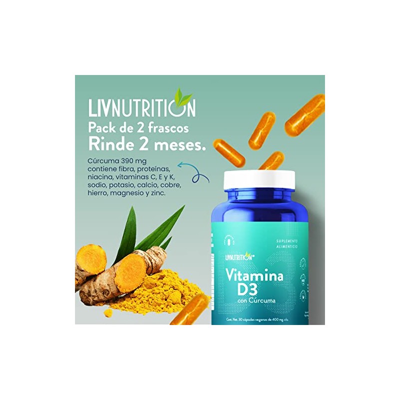 Liv Nutrition Vitamina D3 Suplemento alimenticio a base de Crcuma,