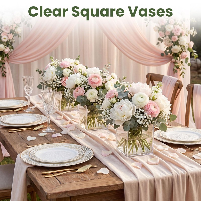 Wowang 2 Pack Clear Square Acrylic Vases 4 X 4