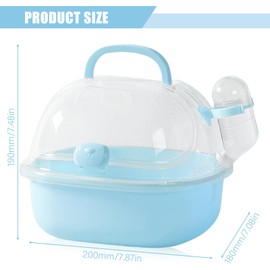 Hamster Transport Box with Water Bottle, 20 x 18 x 19 cm, Portable Transport Box, Small Animals, Transport Cage with Ventilation Slots, Travel Box, Carry Cage for Gerbils, Mice, Dwarf Hamsters (Blue)