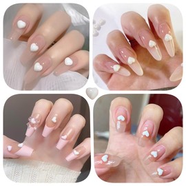 Valentine's Nails Charms 3D Resin Heart Nail Art Supplies for Acrylic Nails Cute White Mini Heart Nail Gems and Charms Nail Jewelry for Women Valentine's DIY Nail Art Decoration Accessories 100 PCS