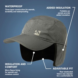 TOP-EX XL/XXL Men Women Gray Waterproof Winter Baseball Cap Fleece Earflap Trapper Hat for Cold Weather Extra Large Big Heads X-Large