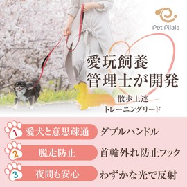 PetPilala Dog Lead, Walking, Training, Training, 2 Handles, Night Reflection Prevention, Escape Prevention Hook, Soft Pad, Durable (Black, S/0.6 x 59.1 inches (1.5 x 150 cm)