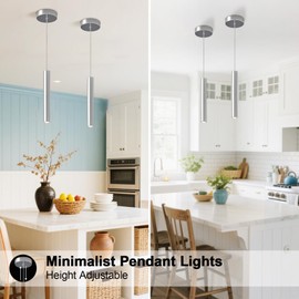 2 Pack Chrome Cylinder Pendant Lights for Kitchen Island, Modern 3W LED