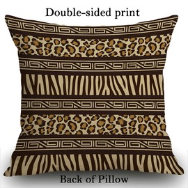 Smooffly Throw Pillow Cover Home Decor Beige Safari African Style with Wild Animals Skins Red Tribal Leopard Pillow Case Decorative 18 x 18 Inches Outdoor Cushion Couch Sofa Pillowcase 45X45CM