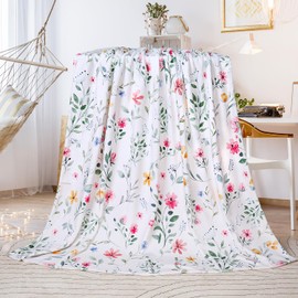 Flowers Throw Blanket Ultra Soft Watercolor Floral Blanket Cozy Flannel Fleece Bed Blanket Lightweight Fuzzy Plush Botanical Plants Couch Cover Wildflowers Throw Decor for Bed Sofa 60" X 80"