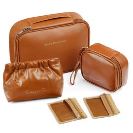 NowFlair Makeup Bag Set for Women, 5 Pcs Travel Toiletry Cosmetic Bag with Waterproof PU Leather, Portable, Large Capacity, Make up Organizer with Divider & Handle