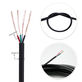 inodiref 10 Metres 28AWG Electrical Cable Black PVC Cable 4 Core Copper Core Electrical Wire Total Outer Diameter 3 mm for Connecting Cables, Lighting Systems or Signal Warning Systems
