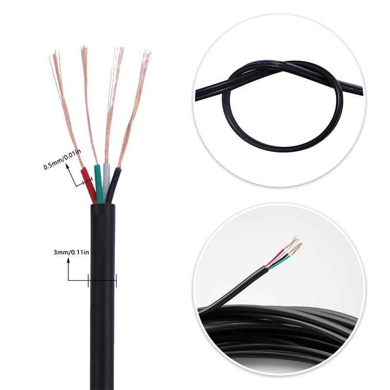 inodiref 10 Metres 28AWG Electrical Cable Black PVC Cable 4