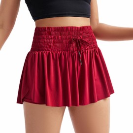 Blaosn - Pantalones cortos deportivos para mujer, para entrenamiento, correr, gimnasio, yoga, cintura alta, falda de sudor, linda, ropa de verano, Borgoña, X-Large