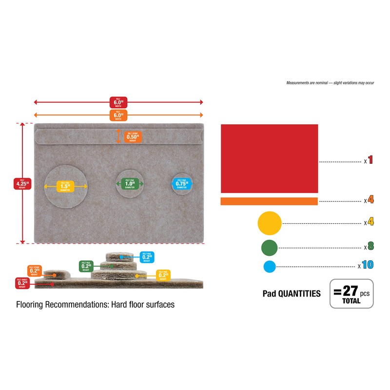 Felt Gard Premium Multipack Furniture Felt Pads, Assorted Sizes, Floor