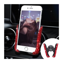 BESULEN Bling Car Phone Holder, 360° Adjustable Crystal Rhinestone Vehicle Dash Air Vent Cell Phone Mount, Diamond Automatic Bracket Cellphone Stand, Universal Automotive Accessories (Red)