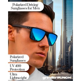 grinderPUNCH Square Polarized Sunglasses for Men and Women Lightweight Frame Sun Glasses with UV Protection (Blue)
