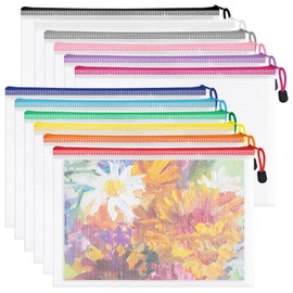 Aubeco 12pcs Mesh Zipper Pouch Bags, Waterproof A4 Letter Size Puzzle Bag for Organizing, Storage, Board Games and Office Supplies, 12 Colors