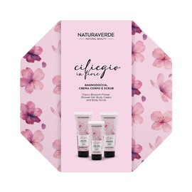 Naturaverde Gift Set Sensoriale Fiori di Ciliegio - Bagnoschiuma 200ml, Crema Corpo 100ml, Scrub Corpo 200ml, Confezione Ottagonale in Latta