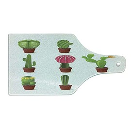 Ambesonne Cactus Cutting Board, Digitally Composed Barrel Echino Chin Hedge Cephalocereus Cactus Varieties Cartoon, Decorative Tempered Glass Cutting and Serving Board, Wine Bottle Shape, Multicolor