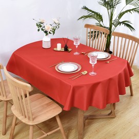 Wolkemer Oval Tablecloth 52 x 70 Inch Washable Fabric Table Cloth Solid Red Table Cover for Dining Wedding Party Banquet Tabletop Decoration