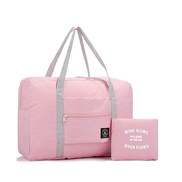 Foldable Travel Bag Luggage Storage for Sports Gym Water Resistant Nylon Canvas Duffel for Men, Women 32 Liter （Pink）