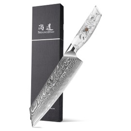 SHANGDAO 8 Inch Kiritsuke Knife, Kitchen Chef Knife Japenese Forged Damascus Steel with Ink and wash Resin Handle - Full Tang - Hua Series