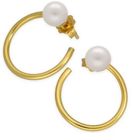 Minimalist Hoop Earrings Gold Plated Pearl Stud Earrings Small Hoop Earrings with Pearls Behind Ear by Emmanuela (Gold Plated)
