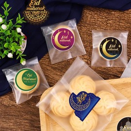 HOXIEYA 76 Pcs Ramadan Stickers - Happy Eid al-Fitr Stickers, Self-Adhesive & Waterproof Star Moon Labels for Greeting Cards, Laptops, Bottles, Eid Party Decoration - Festive Islamic Decor Supplies