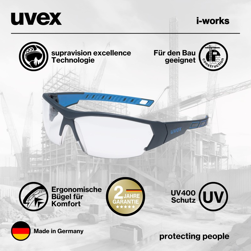 Uvex uvex9194175 i-works safety glasses, blue / clear
