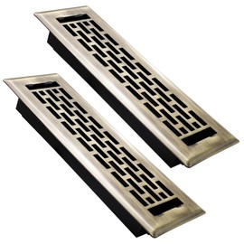SANYCASA 2 Pack Floor Register 2x10 Inches Heavy Duty Walkable Steel Floor Vents Ease Adjust Air Flow Direction Floor Registers - Boston Design - Antique Brass Air Floor Vent Covers for Home