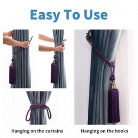 Melodieux Decorative Curtain Tiebacks Antique Tassels Holdbacks - Home Office Windows Drapery Fasteners Fringe Ropes, Set of 2 (Purple)