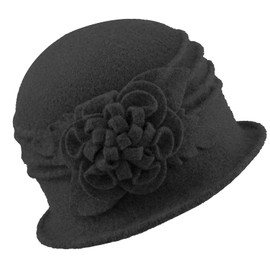 Gajaous Women's Cloche Hats Bucket Hat French Beret Vintage Floral Wool Dress Classic Hat of the 1920s, B Black