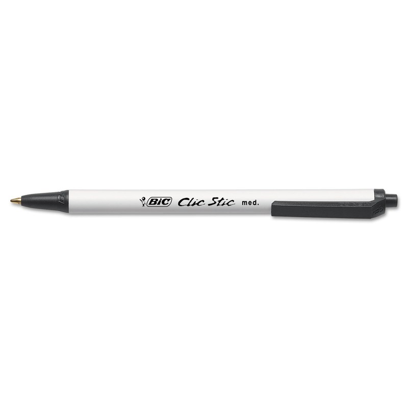 BIC Clic Stic Black Retractable Ballpoint Pens, Medium Point (1.0mm),