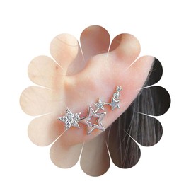 Inateannal Boho CZ Star Ear Crawler Earrings Crystal Star Climber Earrings Gold Star Stud Earrings Vintage Cluster Star Earrings Jewellery for Women and Girls, Zinc, No Gemstone