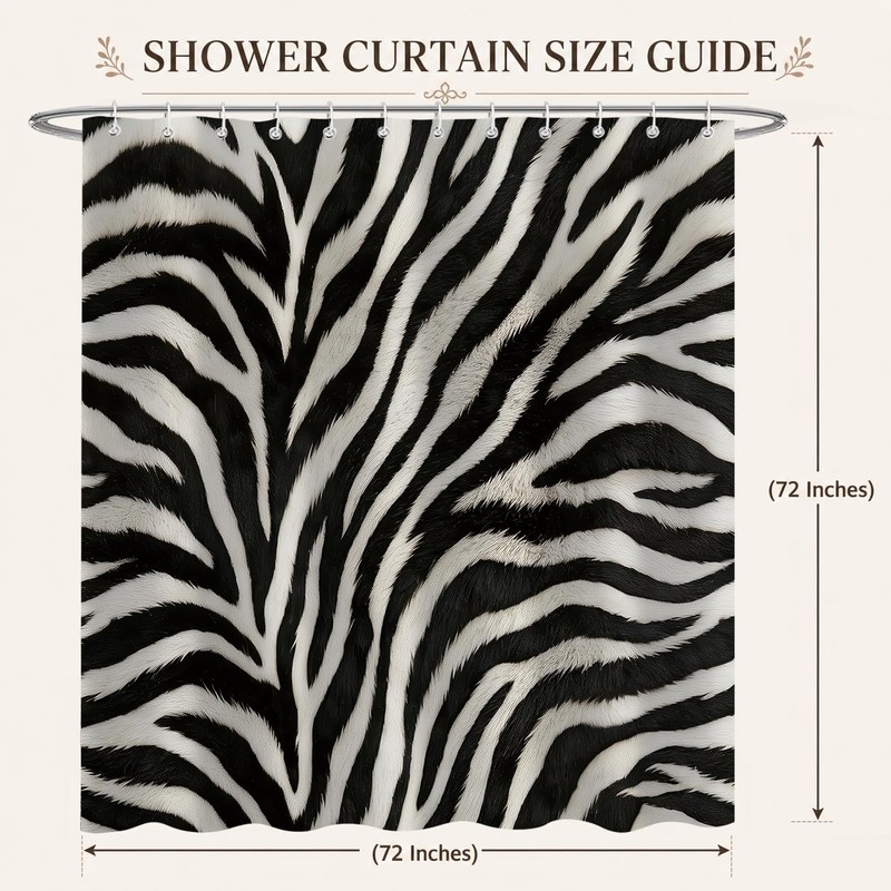 Black and White Abstract Zebra Print Shower Curtain for Bathroom