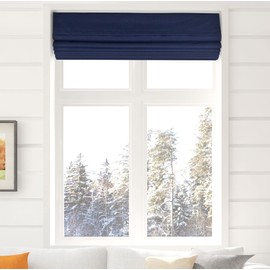 Arlo Blinds Thermal Room Darkening Fabric Roman Shades, Color: Navy, Size: 34" W X 60" H, Cordless Lift Window Blinds