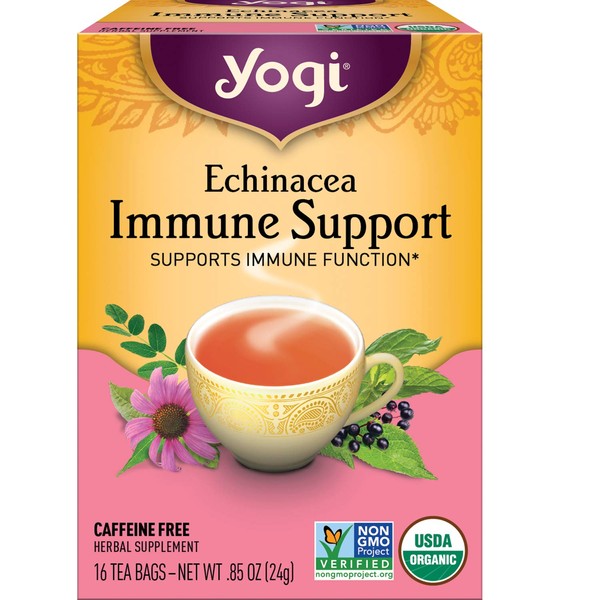 Yogi Tea - Echinacea Immune Support (6 Pack) - Supports Immune Function with Elderberry and Mullein - Caffeine Free - 96 Organic Herbal Tea Bags