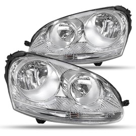 Headlight Assembly Compatible with VW Jetta 05-10, Rabbit 06-09 Left Right Factory Style Headlamps VW2503127 VW2502127 VW2503127 VW2502127 Chrome Housing Clear Corner CAAP-VW05-OH-CH-HL