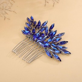 Deniferymakeup Women Dainty Simple Full Rhinestone Hair Comb Bride Wedding Hair Comb Bridal Hair Accessories Shiny Rhinestones Bridal Side Hair Combs for Women and Girls (Deep Blue)