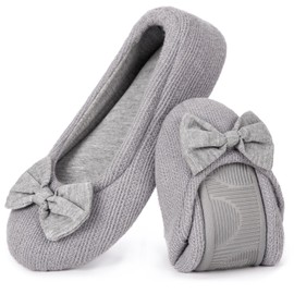 EverFoams Women's Cosy Lightweight Terry Cotton Memory Foam Ballerina Slippers, gray