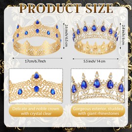 Saintrygo 12 Pcs Homecoming Crowns and Sashes Set Homecoming King Queen Crystal Tiara Court Shiny Sash for Homecoming Party (Gold, Blue,Shiny)